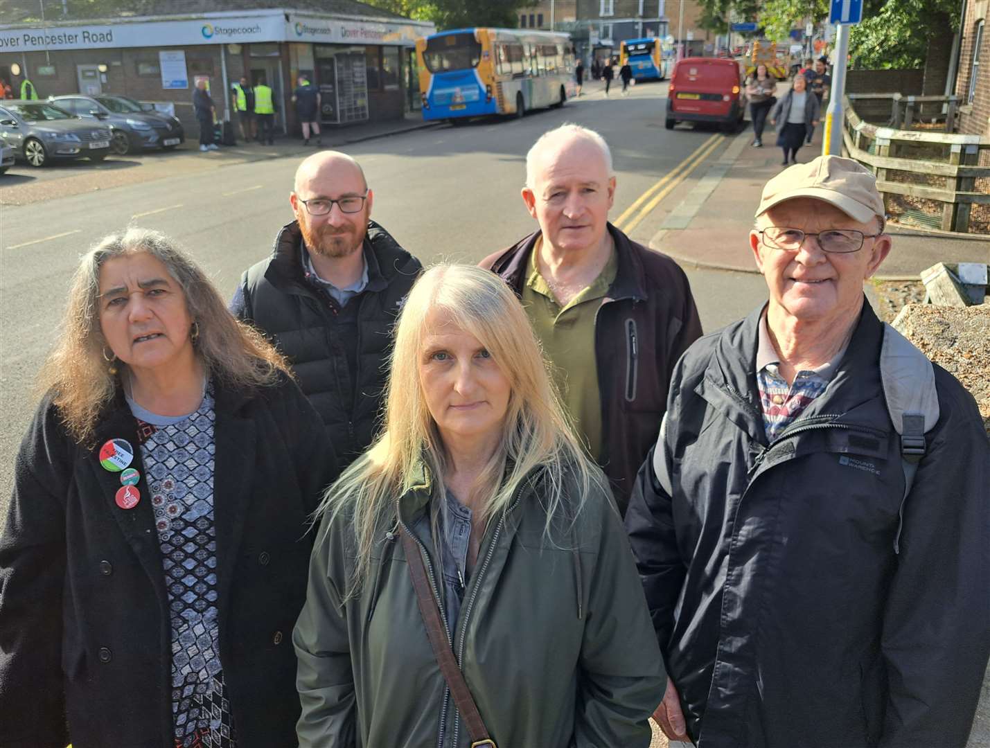 Protesters in Pencester Road, Dover, against the Fastrack bus contraflow. From left: Cllr Beccy Sawbridge, Jason Clarke, Lesley Neil, Gary Pearce and Gordon Newton