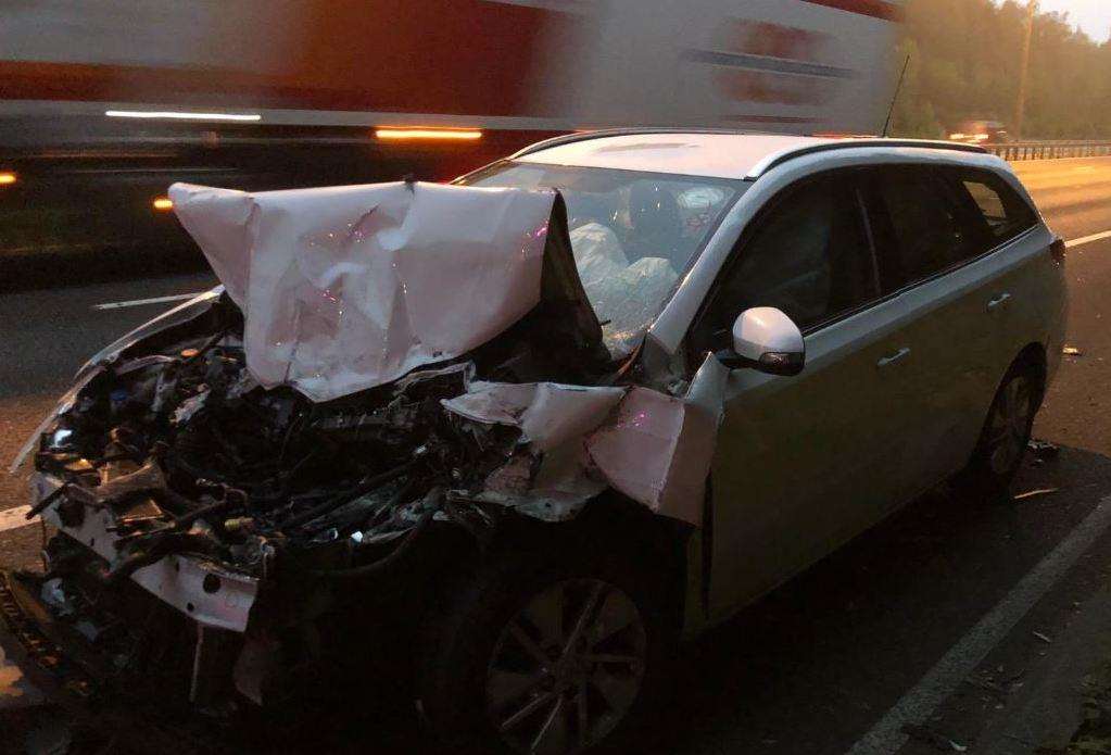 The car was severely damaged after a crash on the M20 on Saturday morning. Picture: @KentSpecials (4629961)