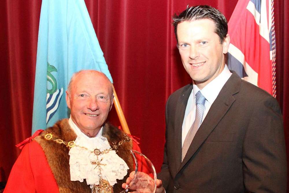 Former mayor Cllr Derek Sales presenting Jason Owen with Sports Achiever of the Year. Picture: Sarah Knight