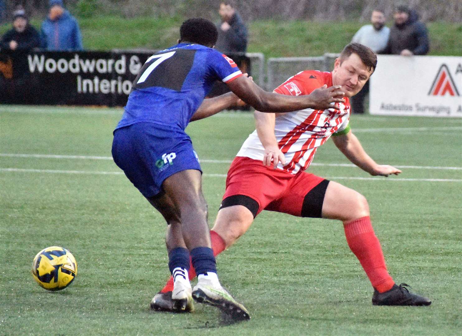 Rohdell Gordon, of Margate, attempts to cut inside Invicta captain Callum Davies. Picture: Randolph File