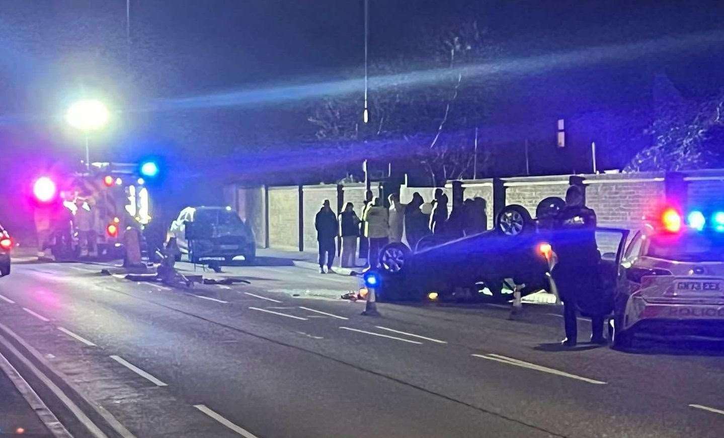 The car on its roof in Millennium Way, Sheerness. Picture: iCars