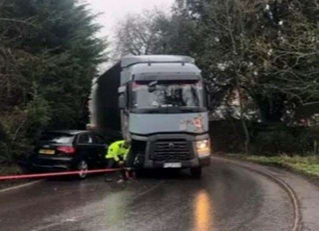 An accident on the A262 near Biddenden in February 2024 involved an Audi and a lorry