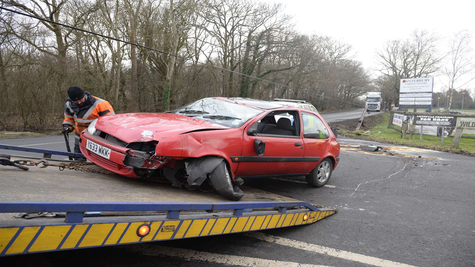 The car was left crushed on its roof