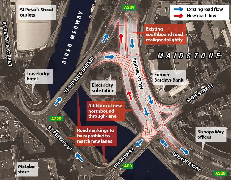 A diagram showing the intended location of the additional lane and other works