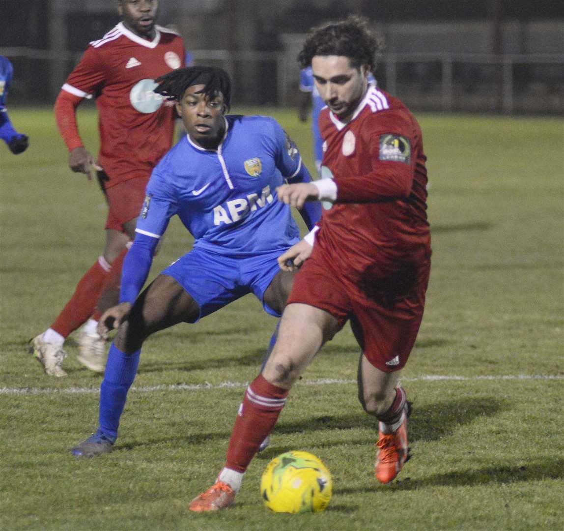 Hythe midfielder Alex Brown scored the first hat-trick of his career Picture: Paul Amos