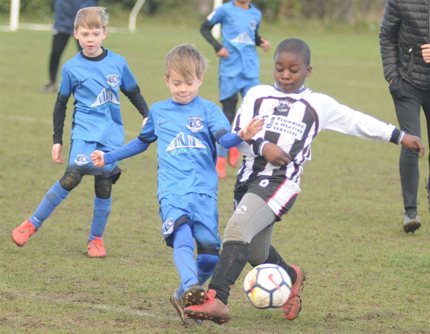 Medway United East and Milton & Fulston United Zebras under-8s do battle Picture: Steve Crispe