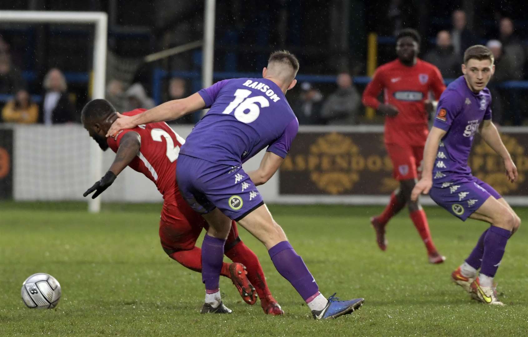 Dover's Harry Ransom tries to close down Dagenham's Junior Morias. Picture: Barry Goodwin