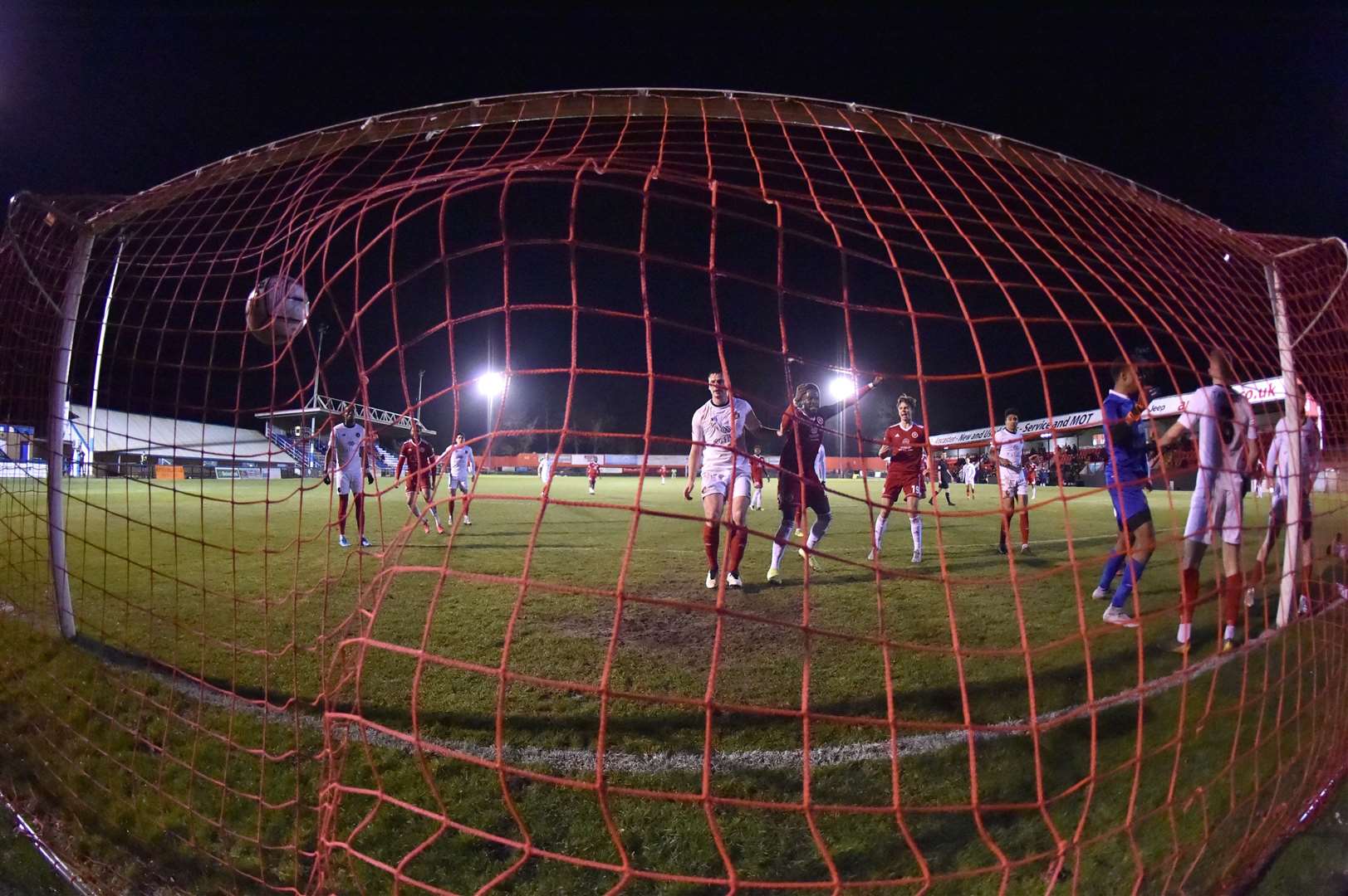 Dipo Akinyemi scores for Welling against Ebbsfleet during the curtailed 2020/21 season at Park View Road. Picture: Keith Gillard