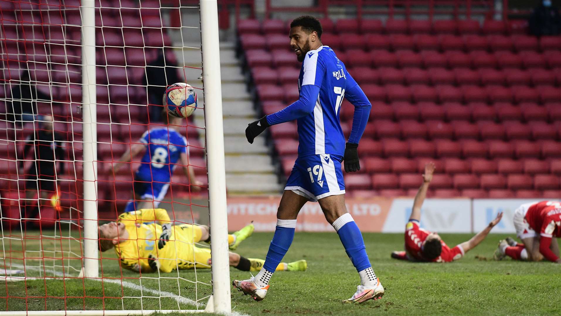 Kyle Dempsey scores the third Gillingham goal on Saturday. Picture: Barry Goodwin. (44403517)