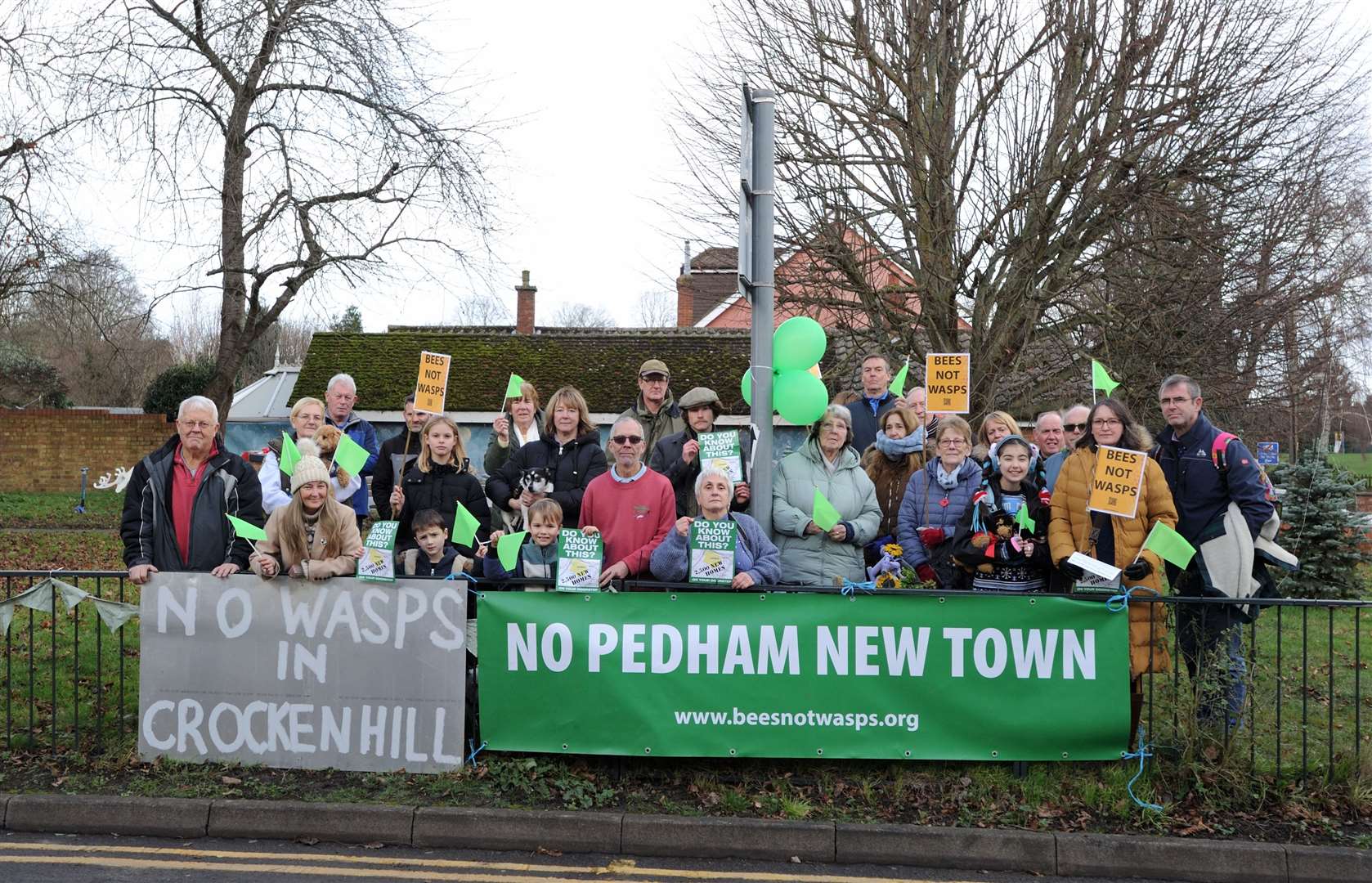 Residents protest the proposed homes and Wasps Stadium building projects. Picture: Simon Hildrew