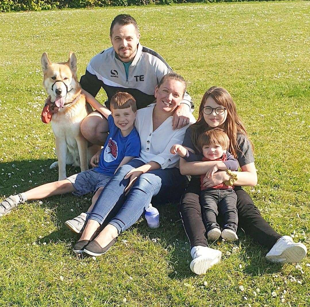 Dad Thomas Ewing with his family. Form left son Alex, mum Susan, daughter Amber and little son Hudson before lockdown. Picture: SWNS