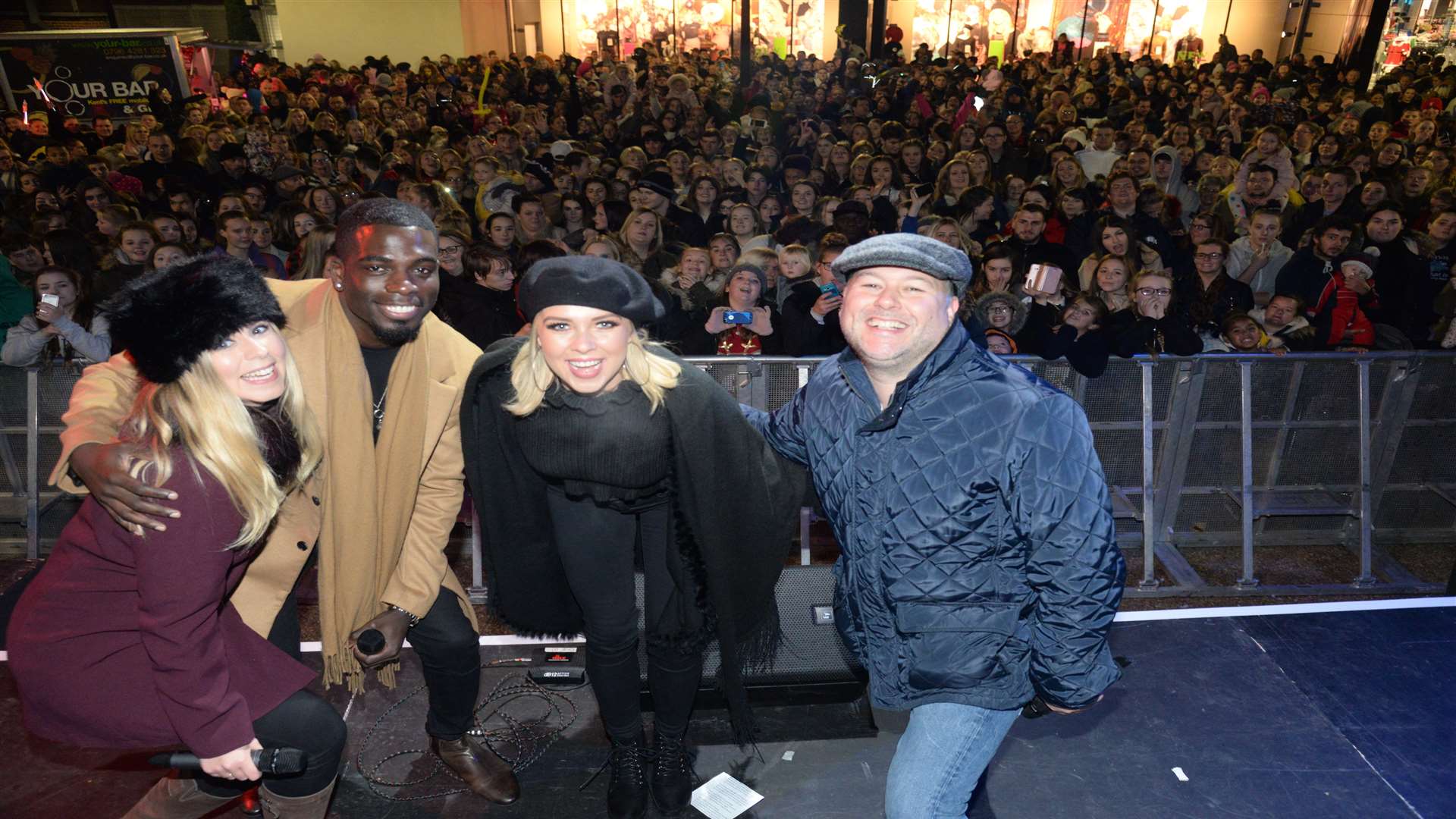 kmfm presenters Laura Nevitt and Garry Wilson with Marcel and Gabby from Love Island