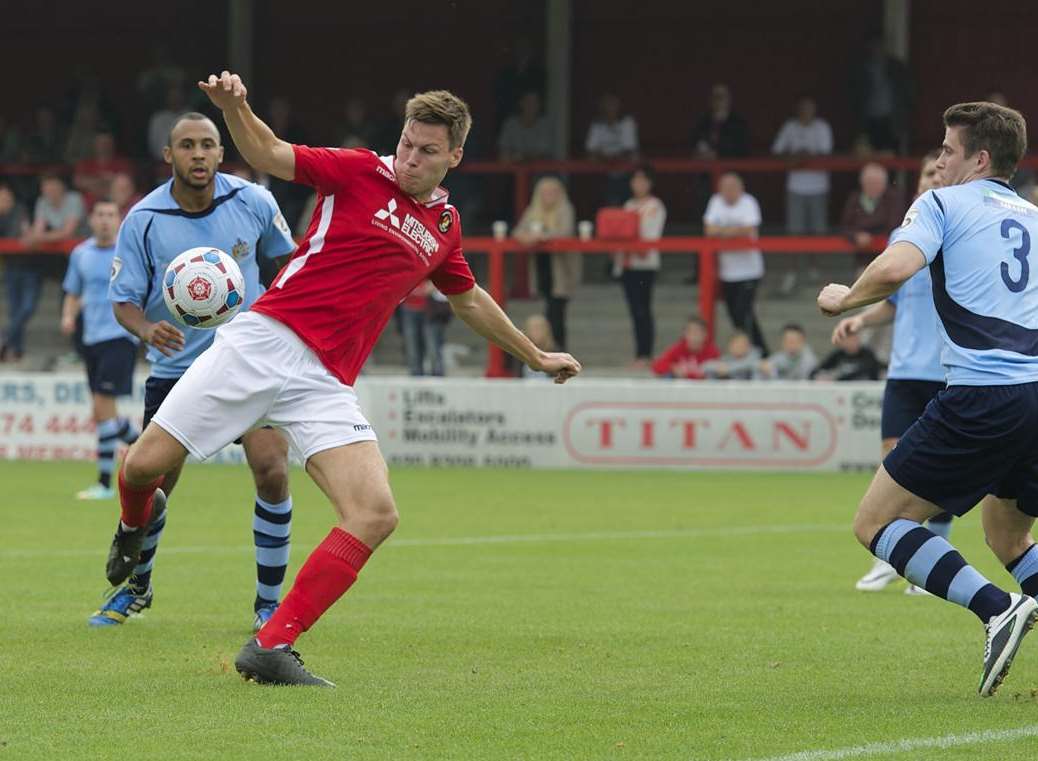 Charlie Sheringham scores for Ebbsfleet against St Albans in September 2014 Picture: Andy Payton