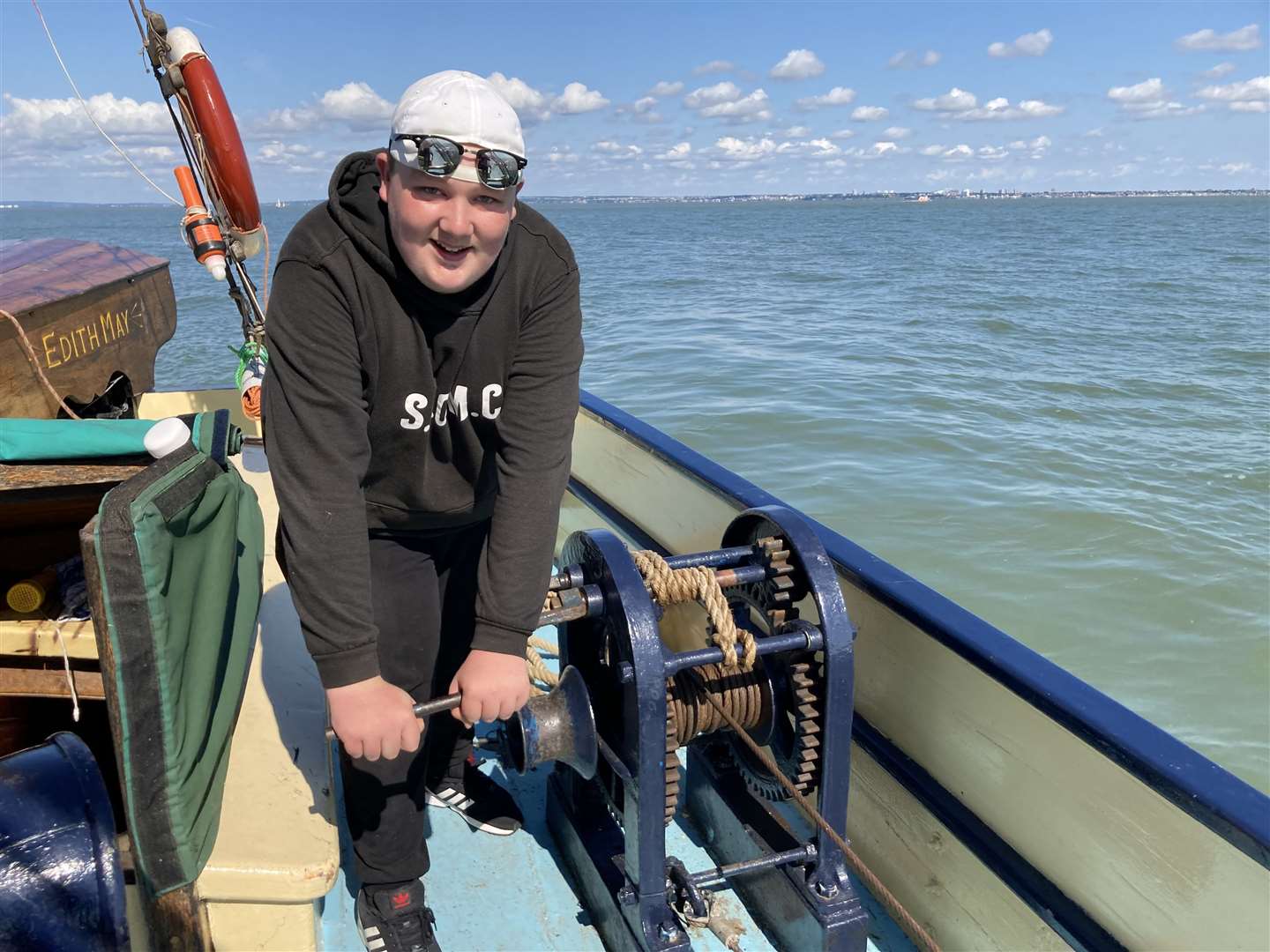 Queenborough Harbour apprentice Harry Coughlan, 17, received some extra tuition on his day off when he joined the crew of the Edith May