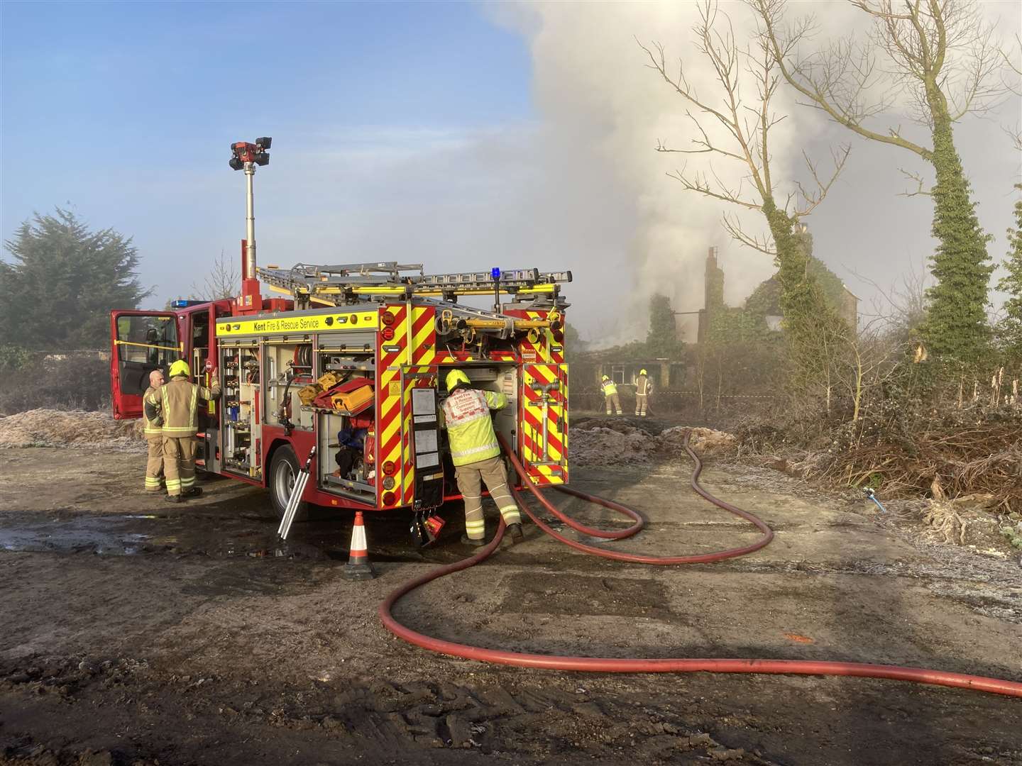 Fire crews tackled a blazing derelict building in Elm Lane, Minster, Sheppey. Picture: John Nurden