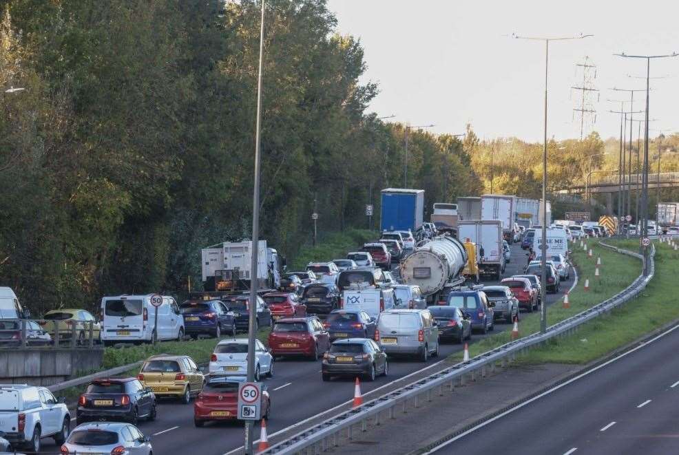 A lane has been closed after two vans crashed on the A229 Chatham-bound near Blue Bell Hill. Picture: UKNIP