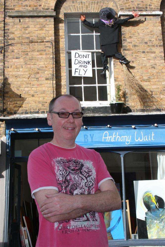 Artist Anthony Wait with his latest creation which is attracting attention in Broad Street, Margate, as Old Town traders prepare for a Halloween party.