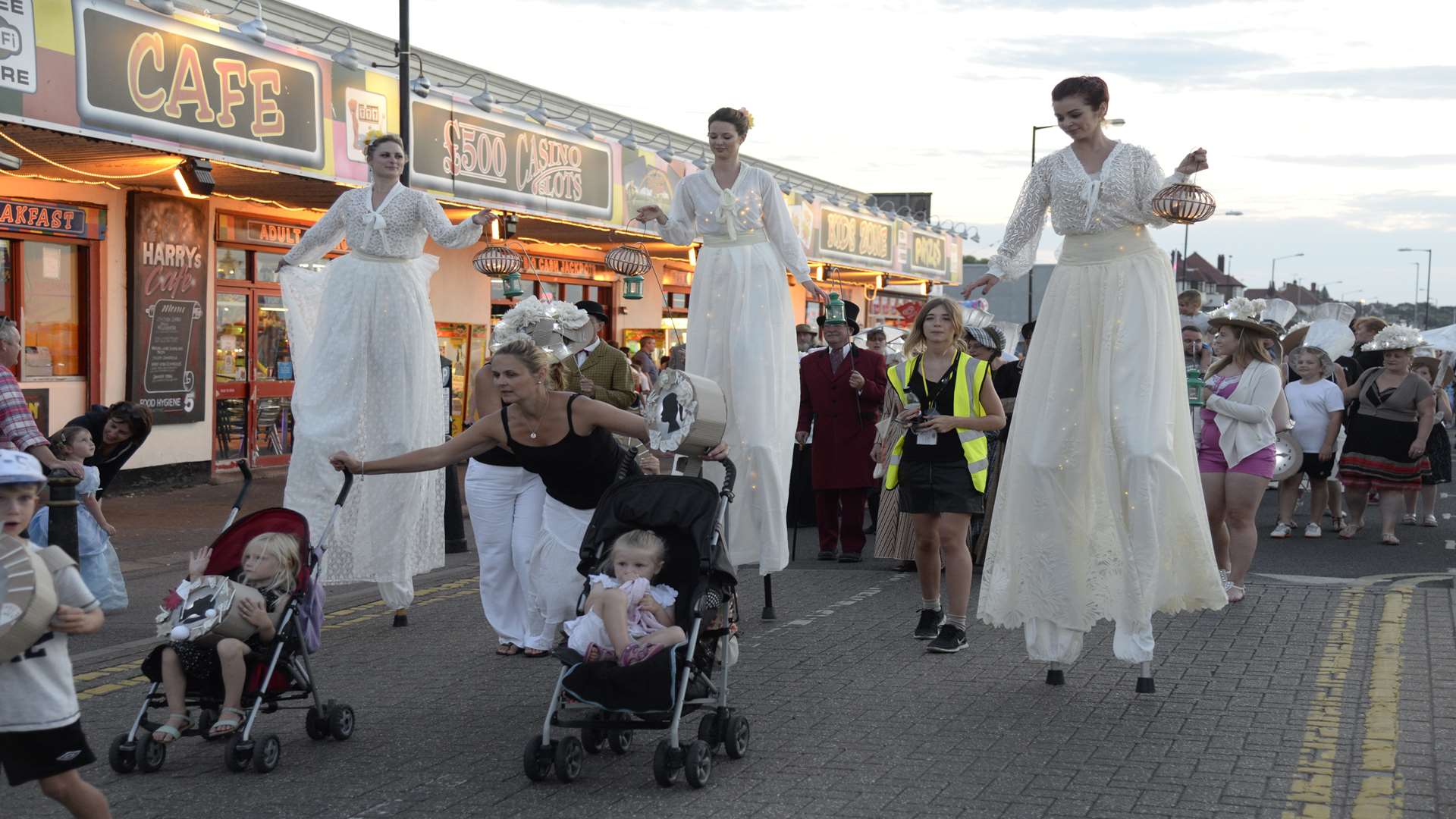 Victorian themed stilt walkers