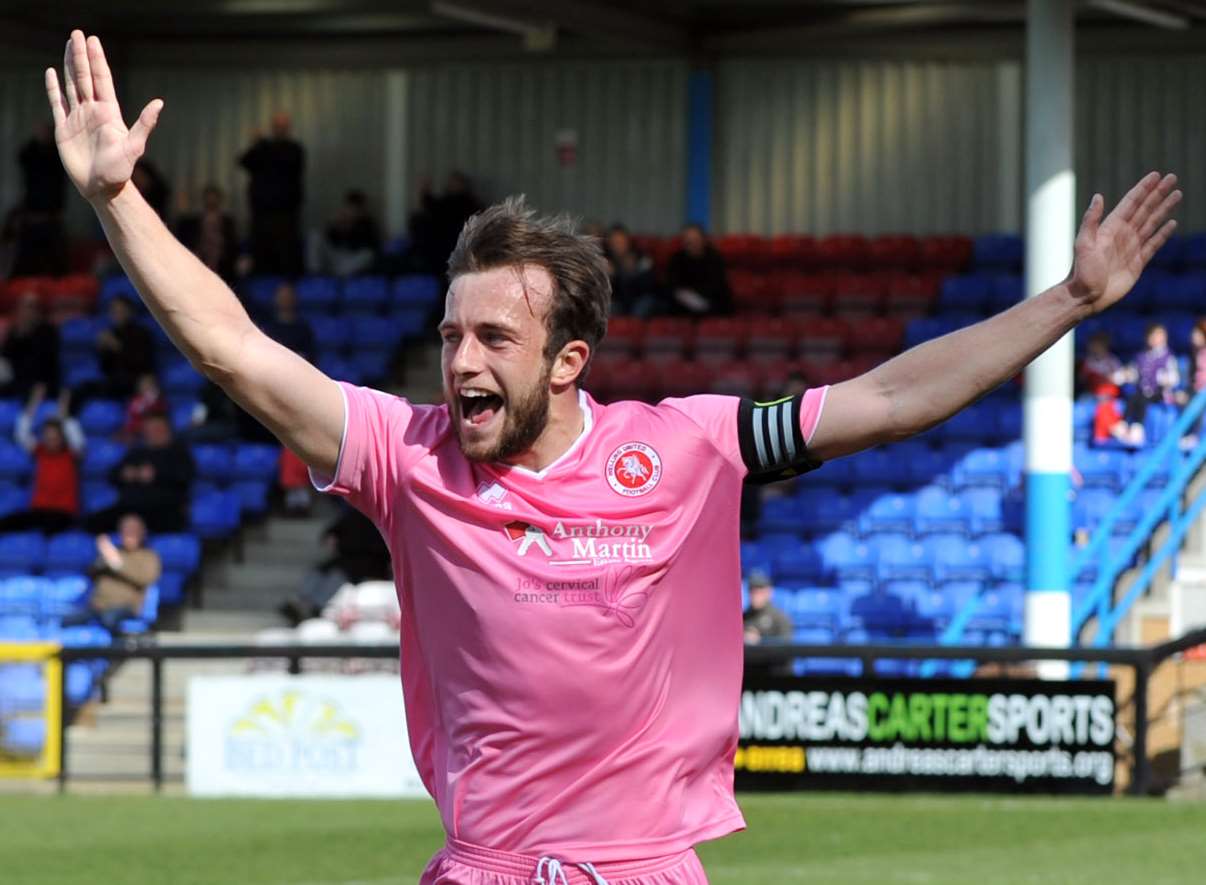 Captain Jake Gallagher celebrates his goal. Picture: David Brown