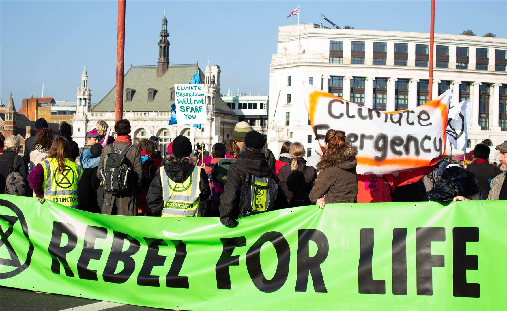 Extinction Rebellion protesters in Enbankment, London. Picture: Julia Hawkins