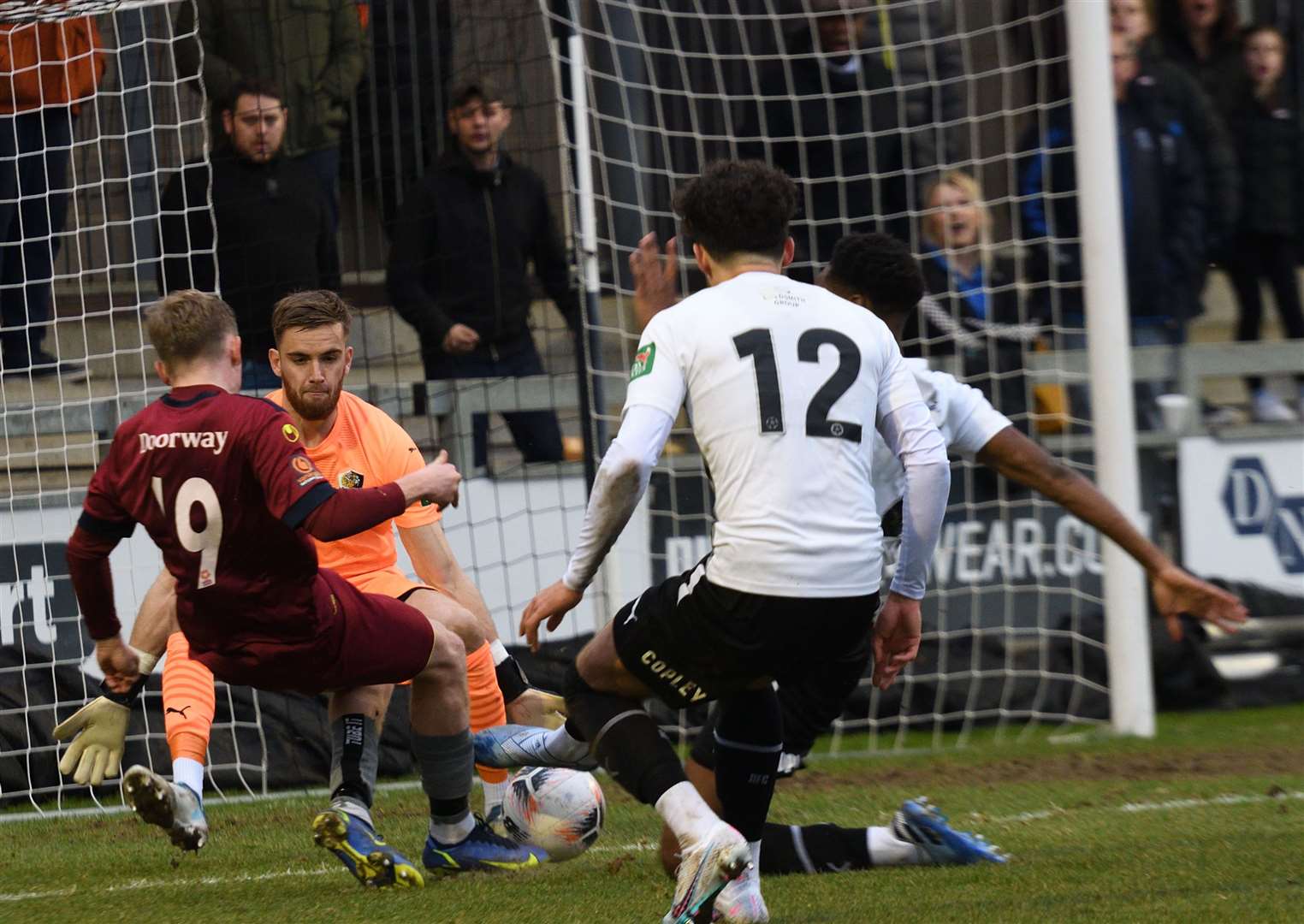 Chippenham's Luke Russe had this effort ruled out for offside. Picture: Simon Hildrew