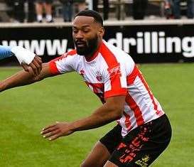 Forward Jerson Dos Santos - was at the double in Sheppey’s 3-0 home derby win against Hythe. Picture: Marc Richards