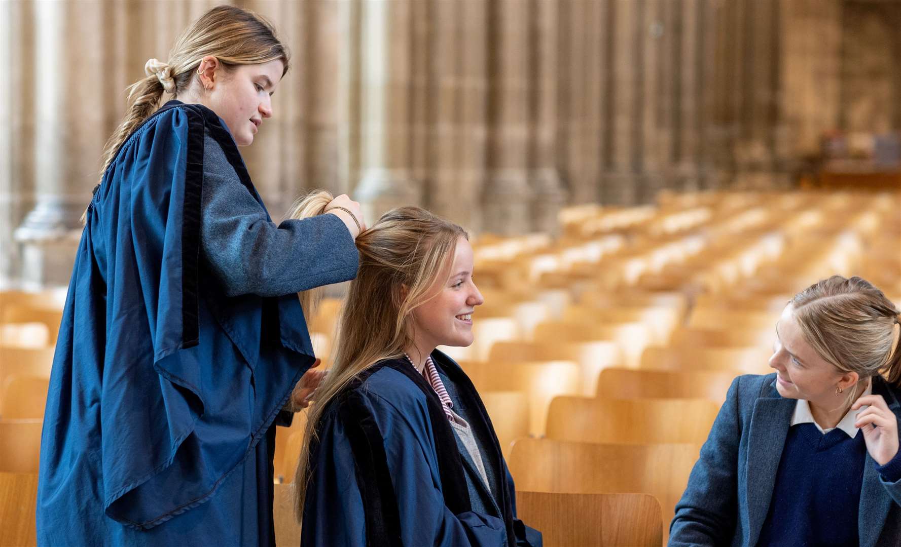 Benenden School students prepare for the service at Canterbury Cathedral