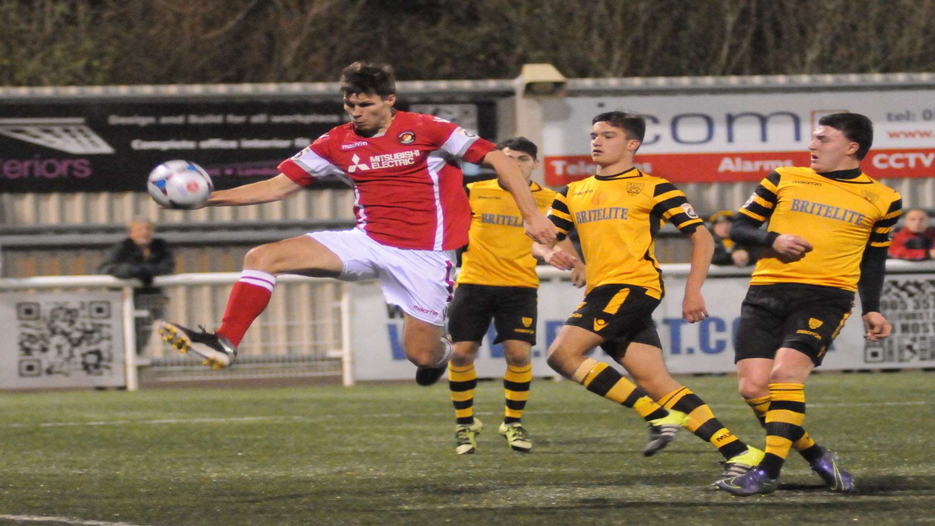 Hat-trick hero Charlie Sheringham goes for goal against Maidstone Picture: Steve Crispe