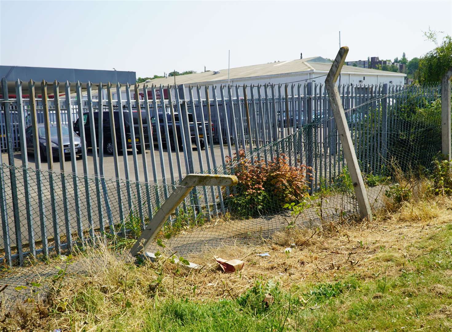 The fence into which the lorry reversed in Swanscombe