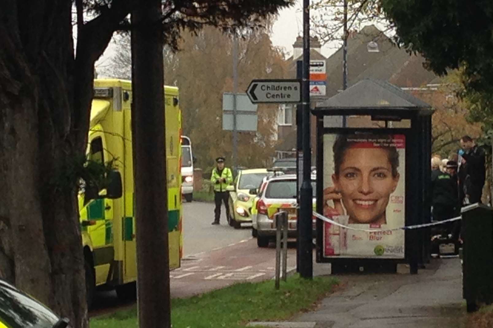 The bus stop has been taped off