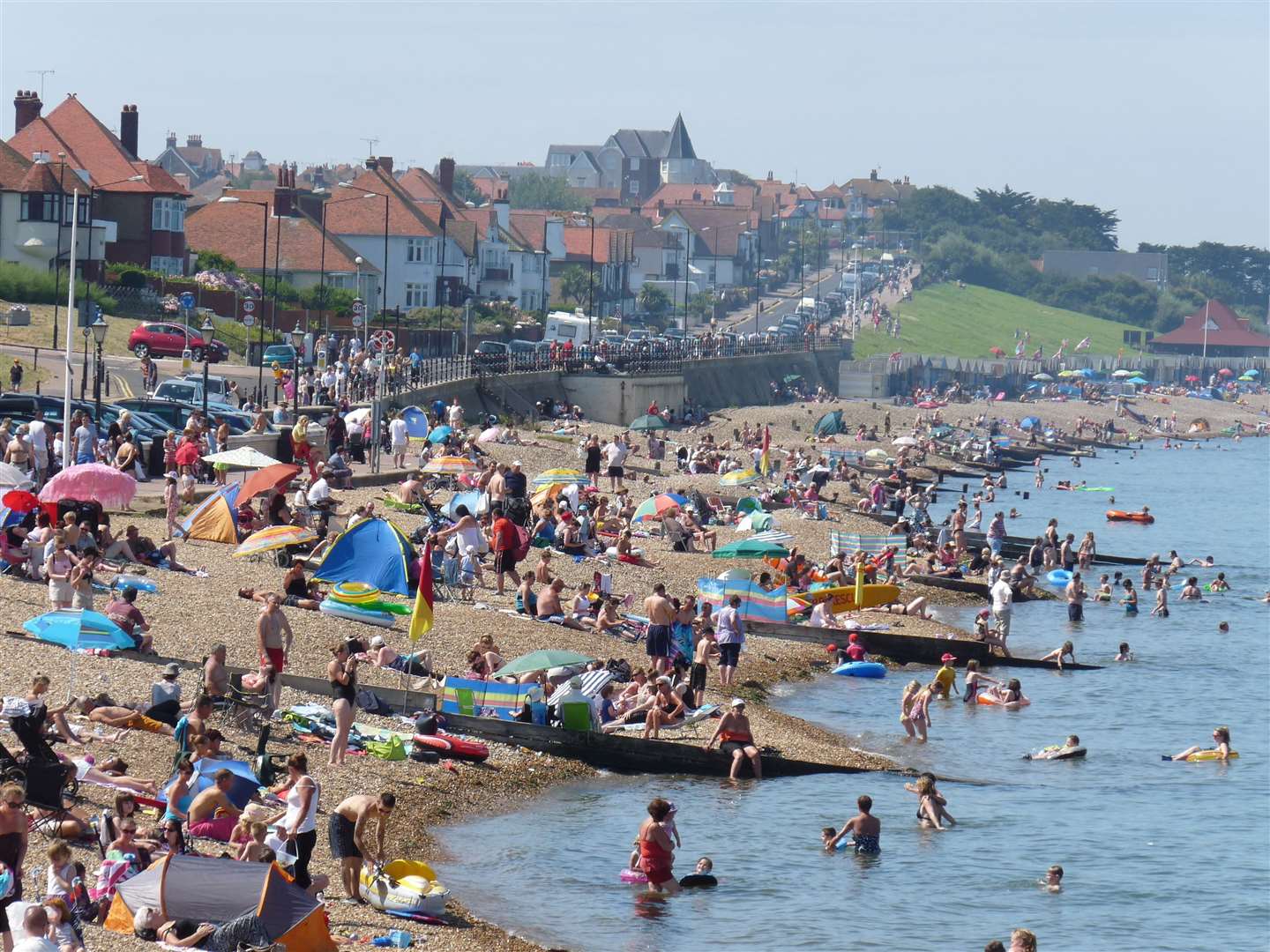 The beach in Herne Bay packed as people bask in the sun