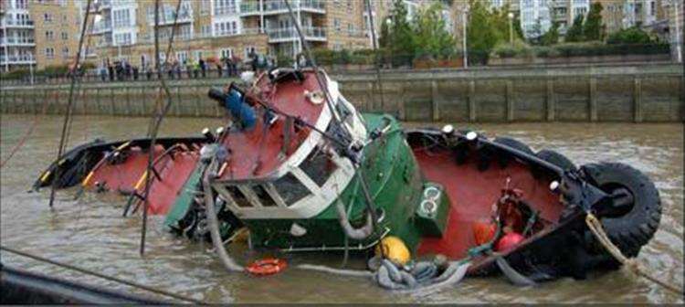 The Chiefton capsized near Greenwich Pier in the River Thames in August 2011. Picture: MAIB (6876430)