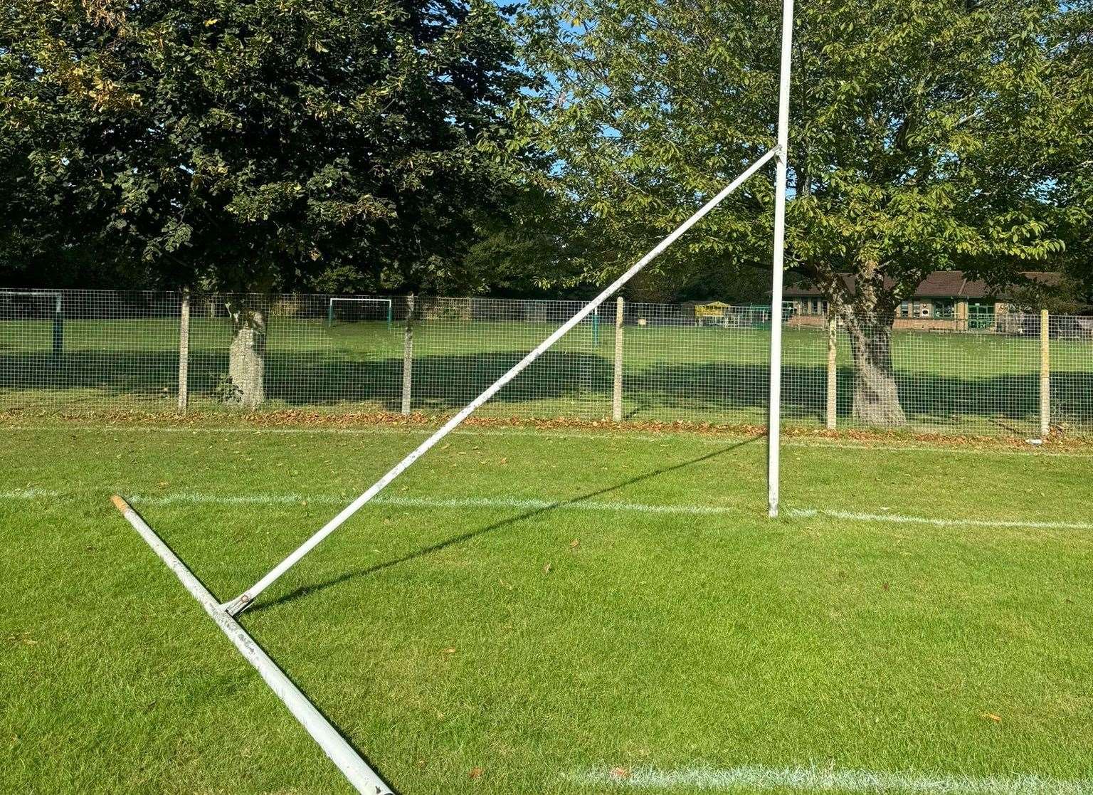 A goalpost was damaged twice at the rugby club. Pictures: Matt Lane