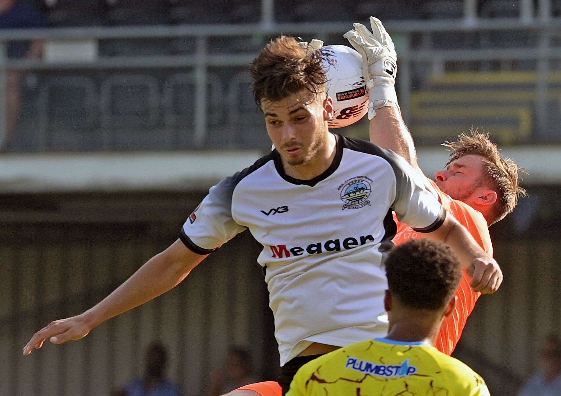 Dover’s George Nikaj in home action in a 3-1 loss to Weymouth this month. Picture: Stuart Brock