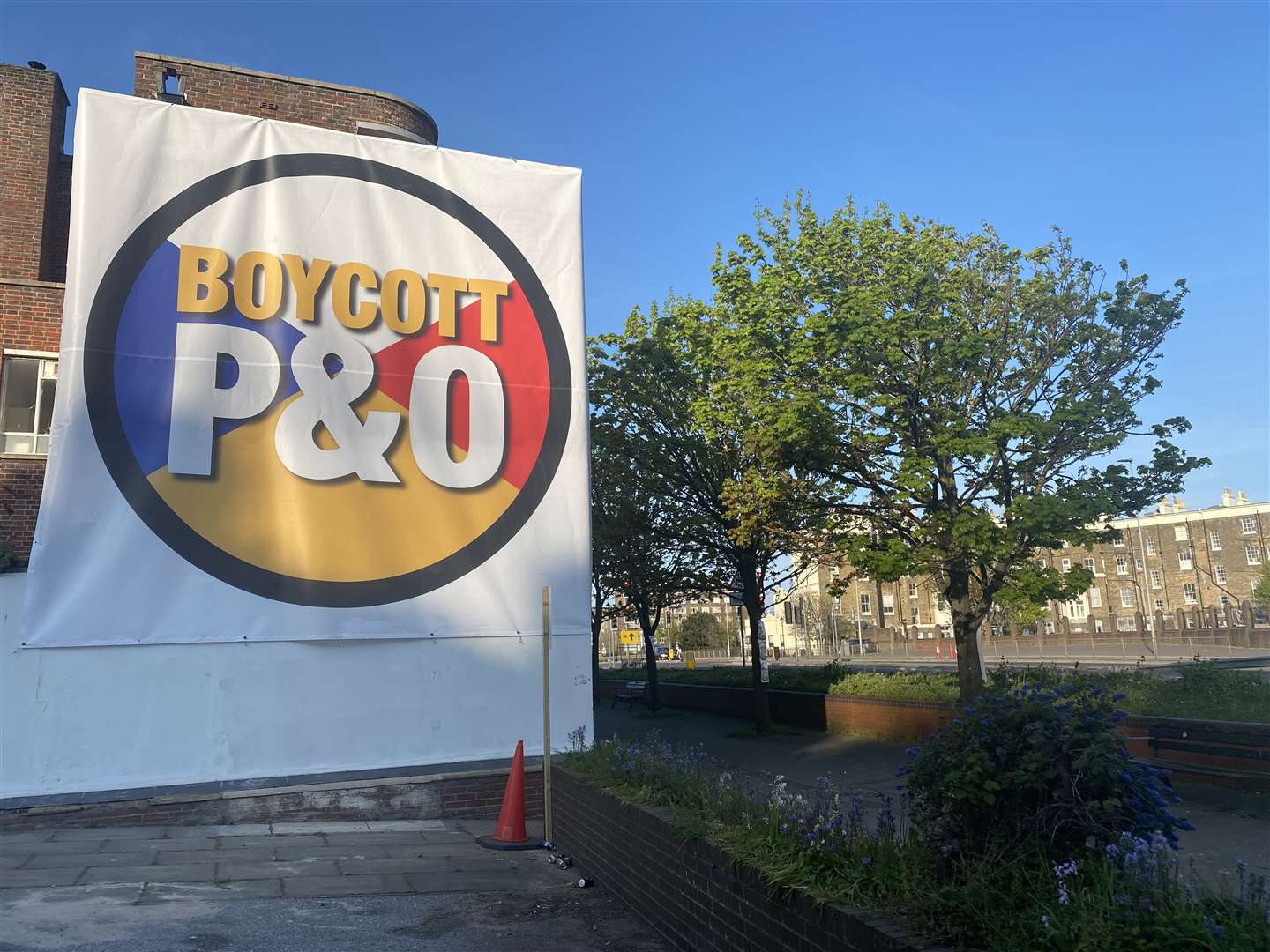 Banners outside the RMT building in Snargate Street, Dover, reflected the anger at P&O's decision