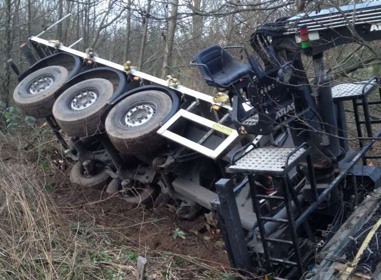 The lorry at the bottom of the bank. Picture: SECambMatt