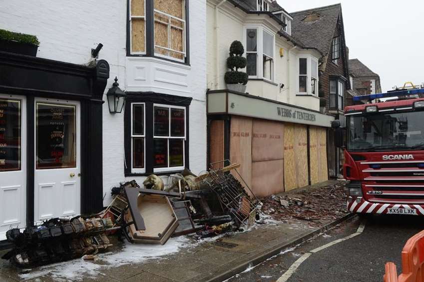 Burnt furniture outside Webbs of Tenterden. Picture: Gary Browne