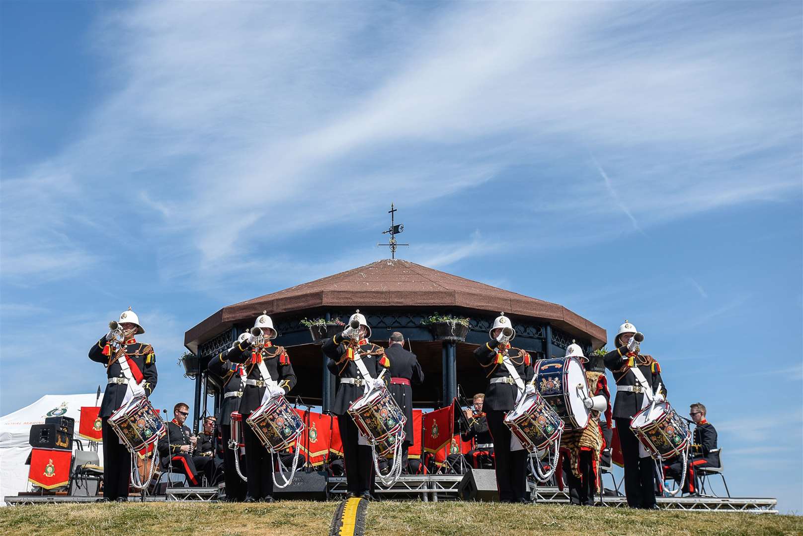 Come rain or shine, the Royal Marines perform every year - but Covid has interrupted the 30 year tradition. Picture: Alan Langley