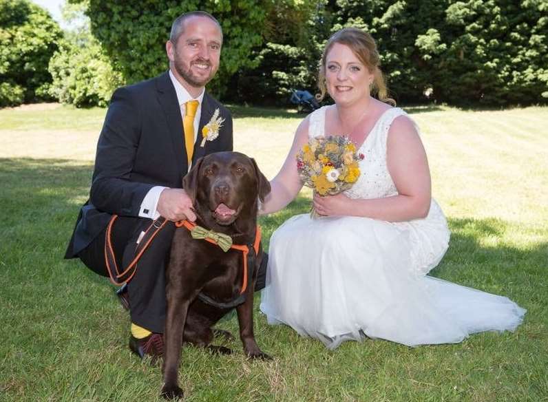 Steve and Ruth Winder with Duke on their wedding day