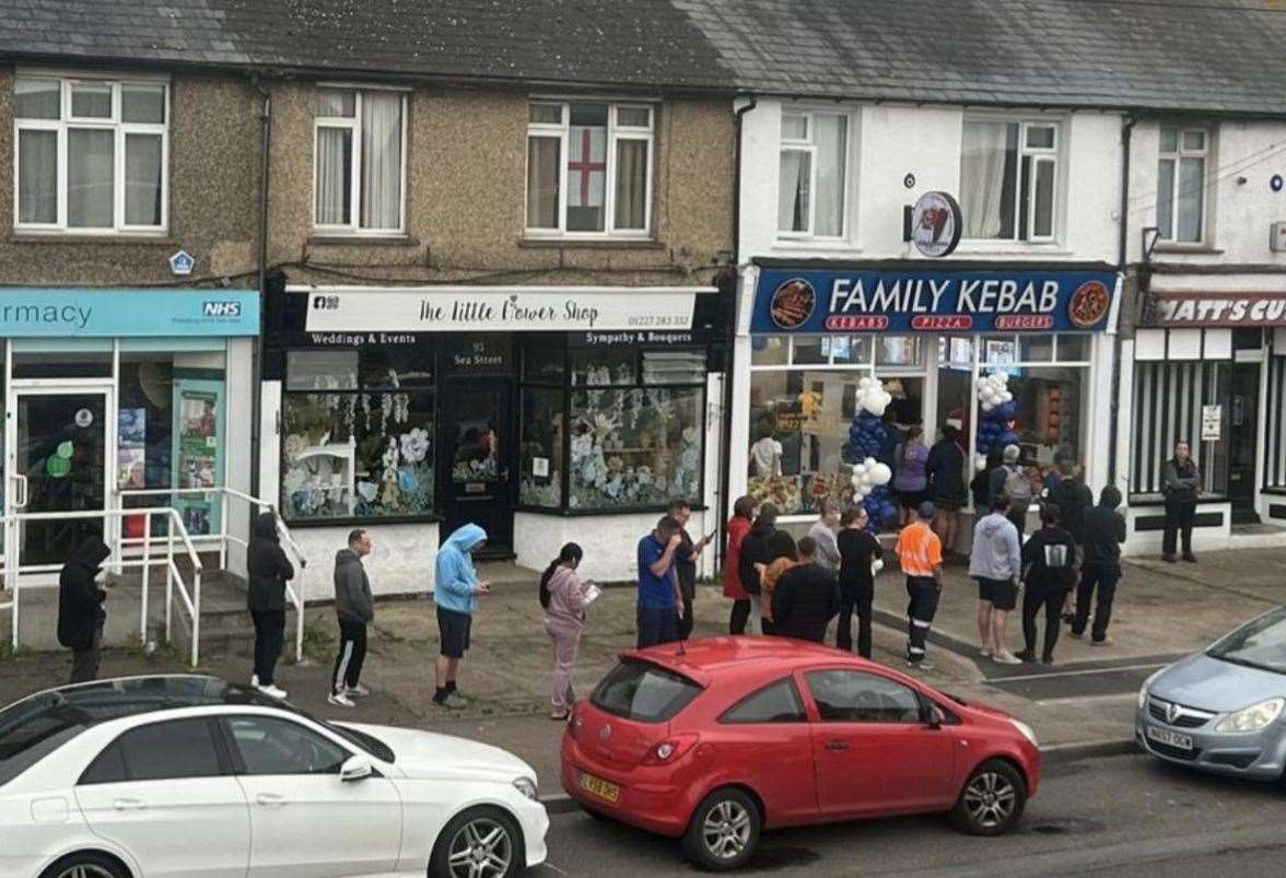 Queues gather outside Family Kebab to celebrate its reopening on Monday