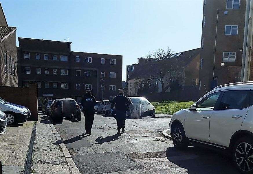 Police officers patrol in Folkestone