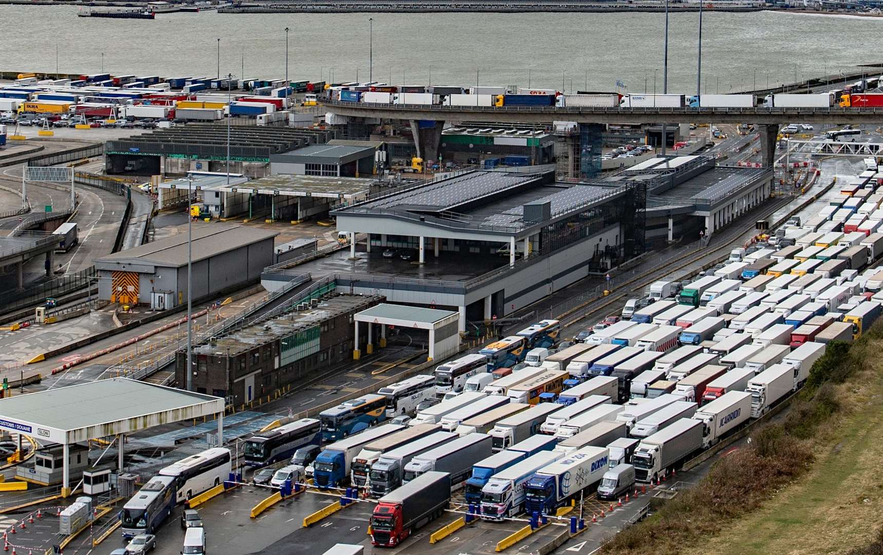 Lorries queuing at the Port of Dover today. Picture: Stuart Brock