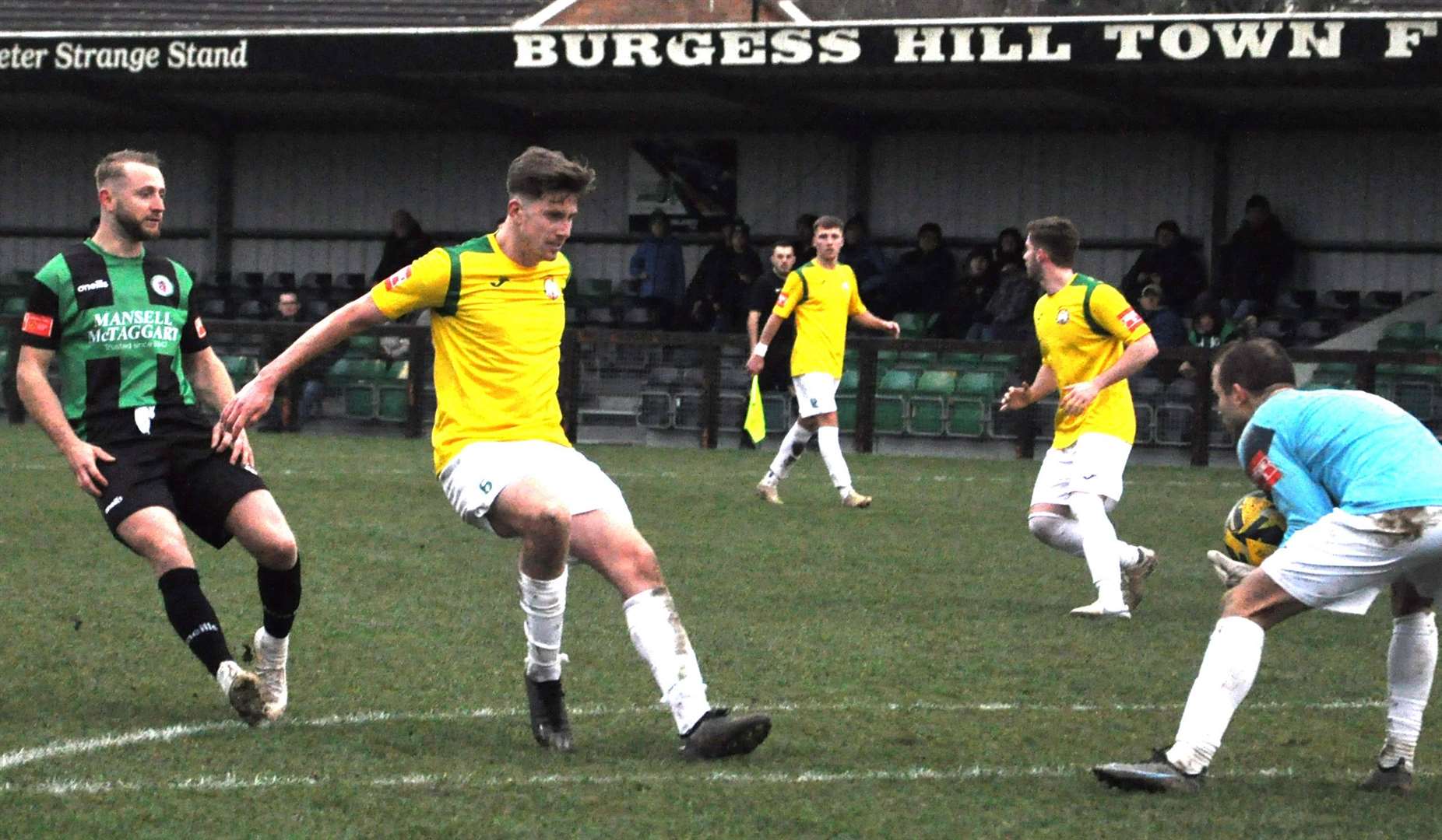 Stand-in Corinthian keeper Jamie Billings gathers under pressure from a home forward. Picture: Phillip Dennett