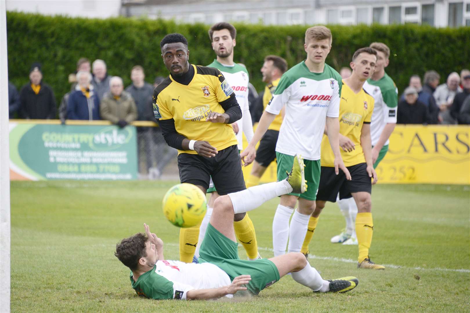 Ira Jackson playing for Folkestone against Bognor Picture: Paul Amos