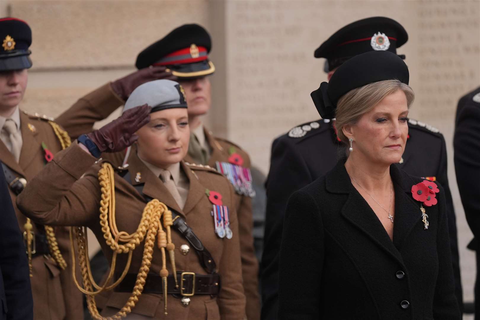 The Duchess of Edinburgh during the Remembrance service at National Memorial Arboretum, Alrewas (Jacob King/PA)