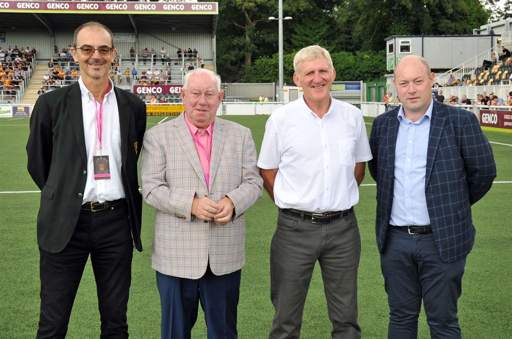 Oliver Ash, left, and Terry Casey, second right, with club sponsors Pat Gallagher and Stephen Gallagher