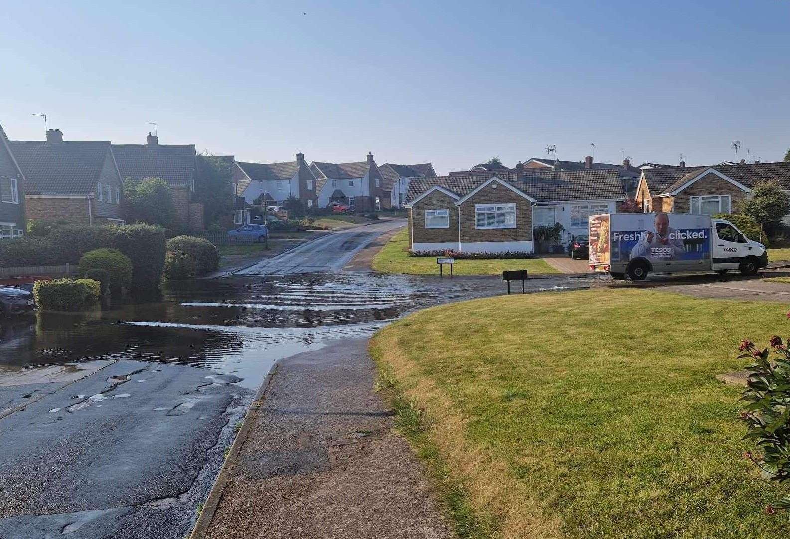 A puddle formed at the junction of Parkway and The Valley in Coxheath. Picture: Charlotte Hopkins