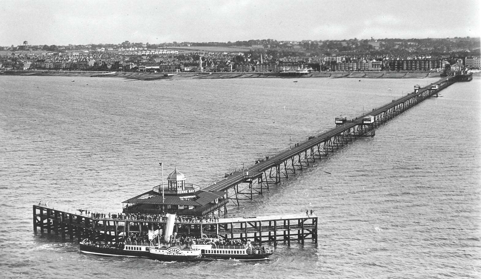 A ship docks at the pier at Herne Bay in the 1930s. Picture: Barry Mount