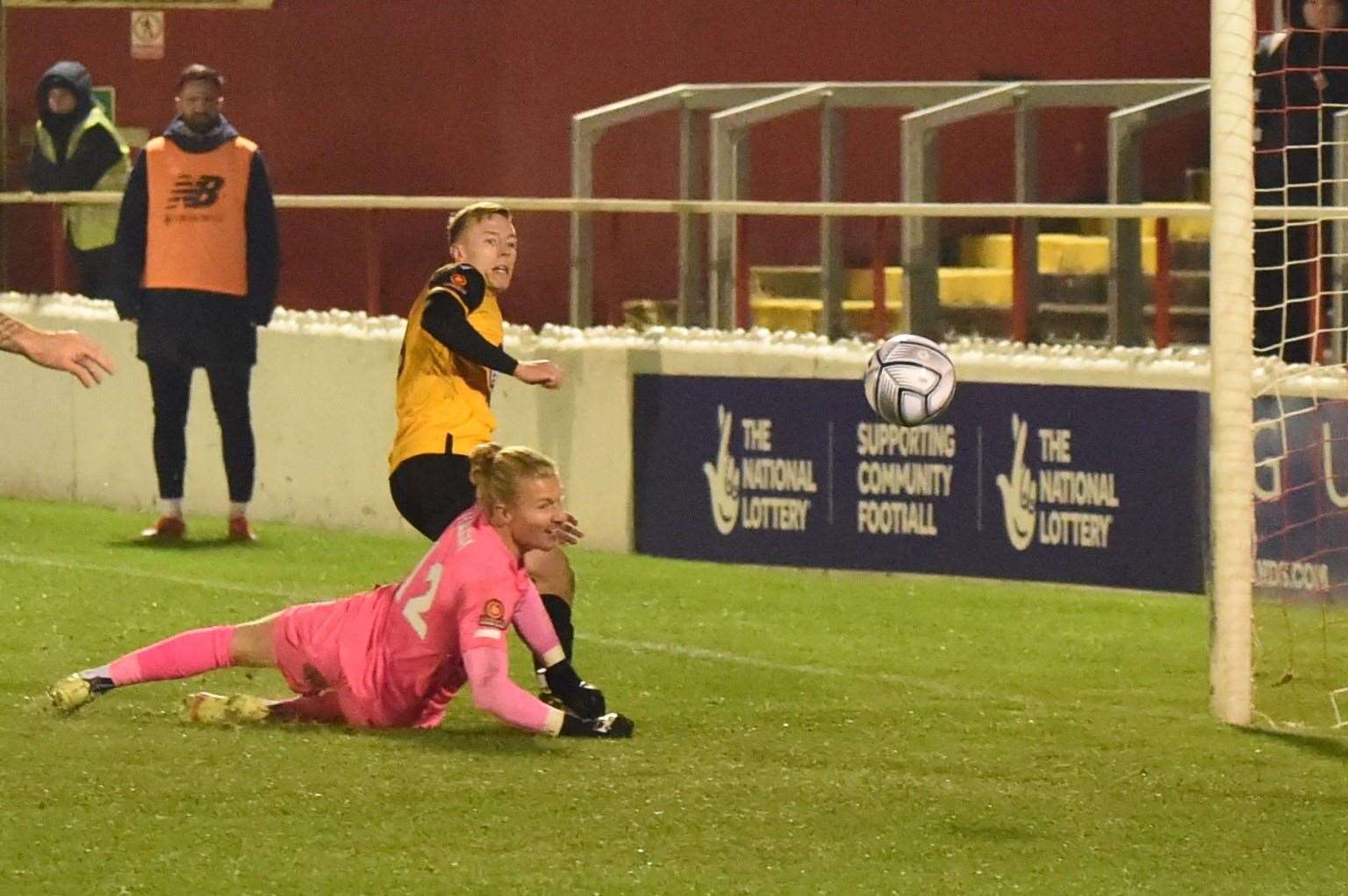 Sam Corne scores Maidstone's winner at Stonebridge Road in November Picture: Steve Terrell