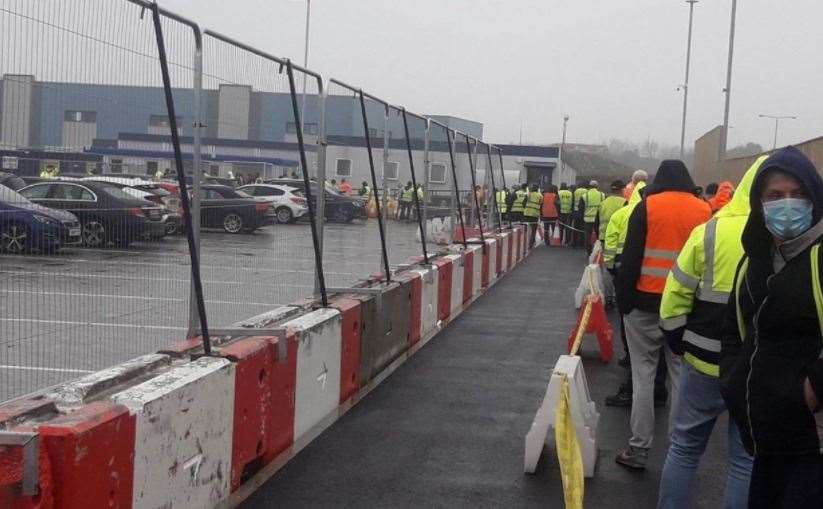 Truckers queuing at the Waterbrook customs site yesterday. Picture: @RHARodMcKenzie